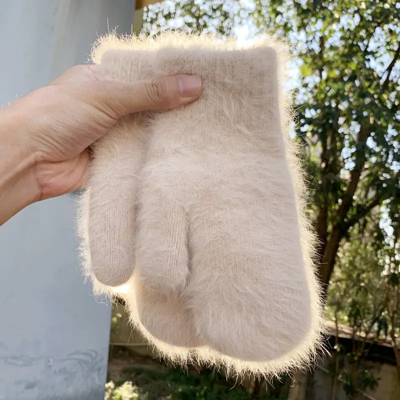 Rabbit Wool Full Fingers Gloves For Men Women Korean Winter Warm Mittens Gloves Ladies Solid Color Thicken Five Finger Gloves