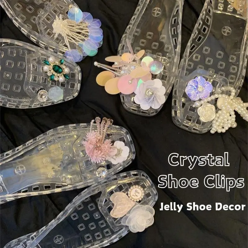 Flower Shoe Buckles Shiny Shoe Ornaments Cool Crystal Shoes Clips Sweet Tassel Pendant Beaded Crystal Shoe Clip Shoe Accessories