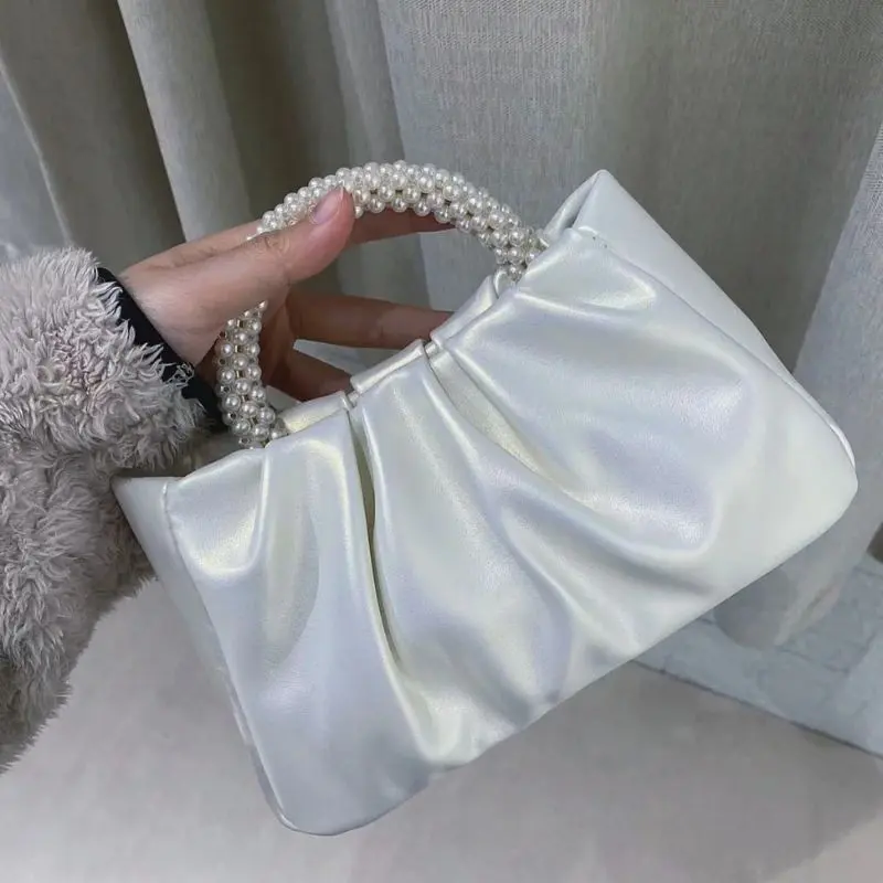 1PC Trendy Pearl Round Bag Handle Metal Ring Braided Pearl Beads For Women Handbag Purse Frame DIY Handmade Bag Accessories