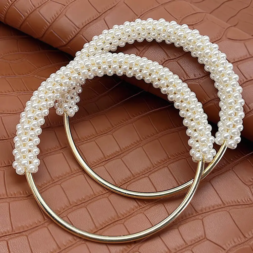 1PC Trendy Pearl Round Bag Handle Metal Ring Braided Pearl Beads For Women Handbag Purse Frame DIY Handmade Bag Accessories