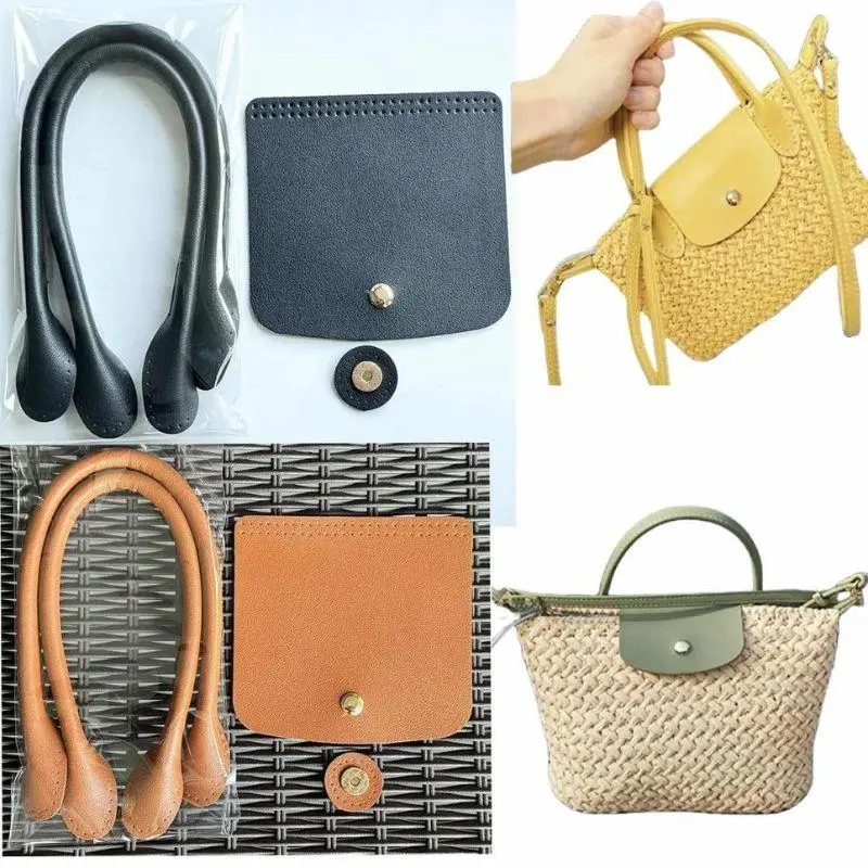 1Set PU Leather Crochet Bag Parts With Hole Fashion Woven Bag Set Patchwork Handle Knitted Bag DIY Mini Dumpling Bag Accessories