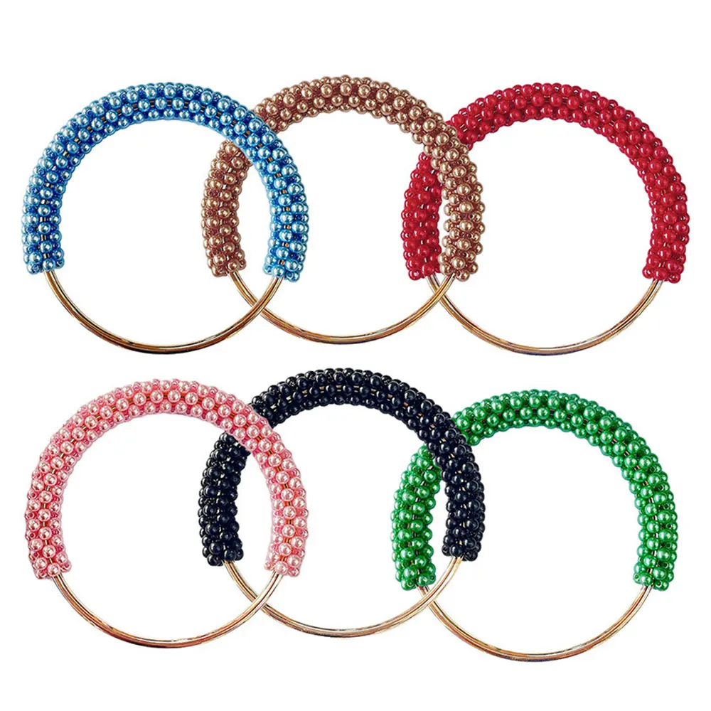 1PC Trendy Pearl Round Bag Handle Metal Ring Braided Pearl Beads For Women Handbag Purse Frame DIY Handmade Bag Accessories