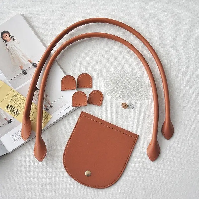 1Set PU Leather Crochet Bag Parts With Hole Fashion Woven Bag Set Patchwork Handle Knitted Bag DIY Mini Dumpling Bag Accessories