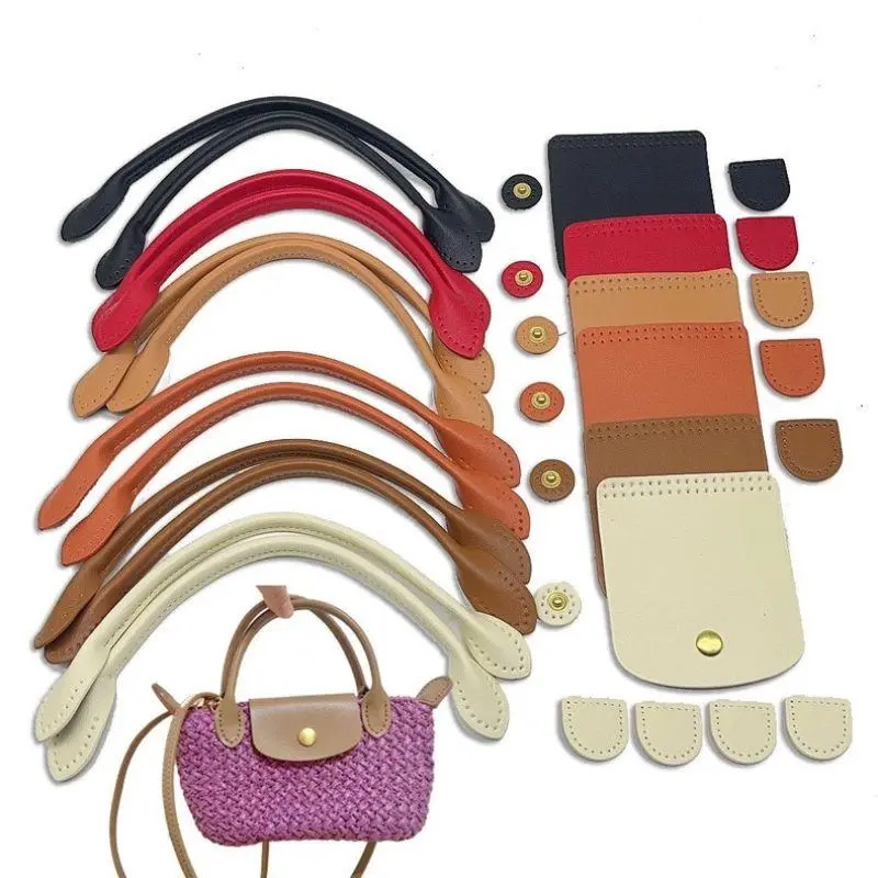 1Set PU Leather Crochet Bag Parts With Hole Fashion Woven Bag Set Patchwork Handle Knitted Bag DIY Mini Dumpling Bag Accessories