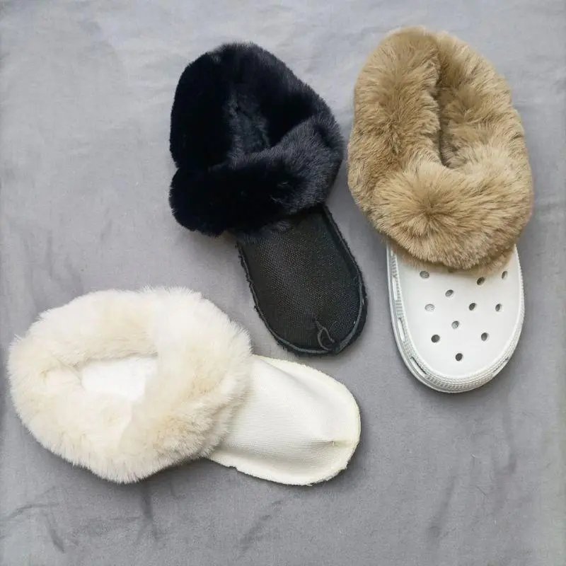 Winter Thicken Warm Shoe Cover Plush Insole Shoe Charm For Crocs Women Winter White Removable Fur Liner Clogs Slipper Pads