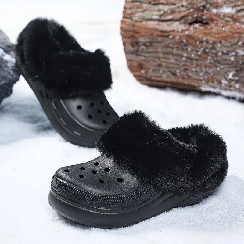 Winter Thicken Warm Shoe Cover Plush Insole Shoe Charm For Crocs Women Winter White Removable Fur Liner Clogs Slipper Pads