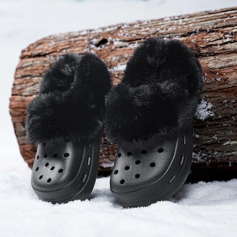 Winter Thicken Warm Shoe Cover Plush Insole Shoe Charm For Crocs Women Winter White Removable Fur Liner Clogs Slipper Pads