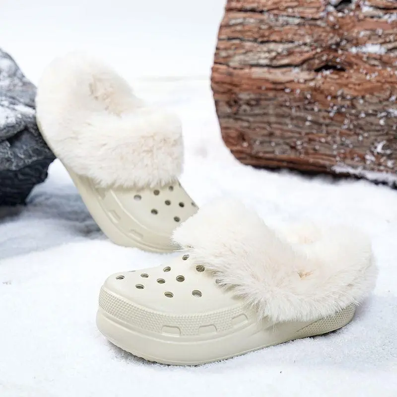 Winter Thicken Warm Shoe Cover Plush Insole Shoe Charm For Crocs Women Winter White Removable Fur Liner Clogs Slipper Pads