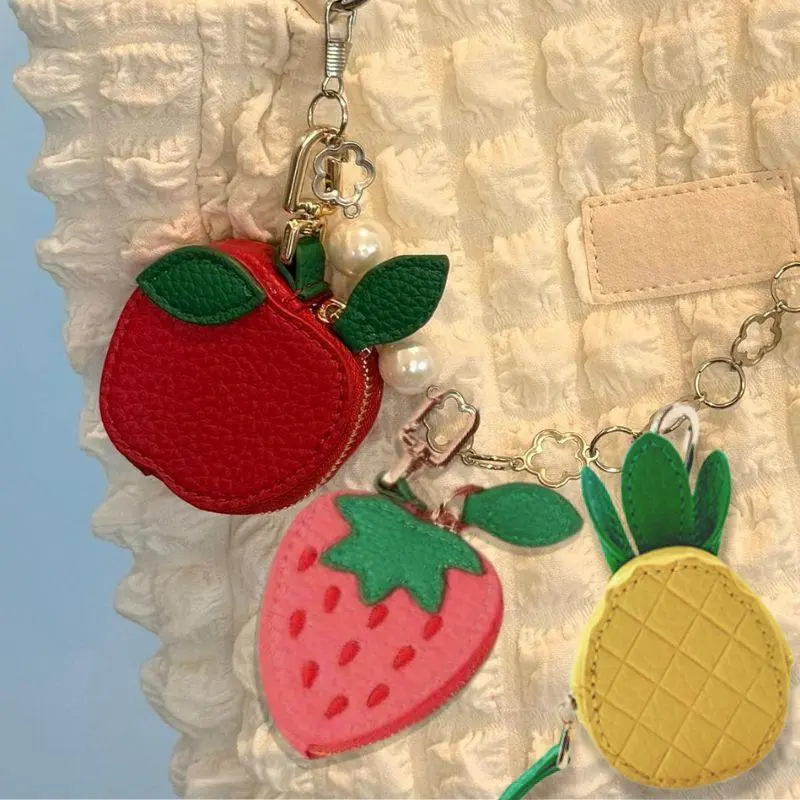 HOT Fruit Shape Coin Purse Creative PU Leather Cherry Blueberry Bag Charm Wallet Women Fruit Charm Change Bag Keychain Gifts