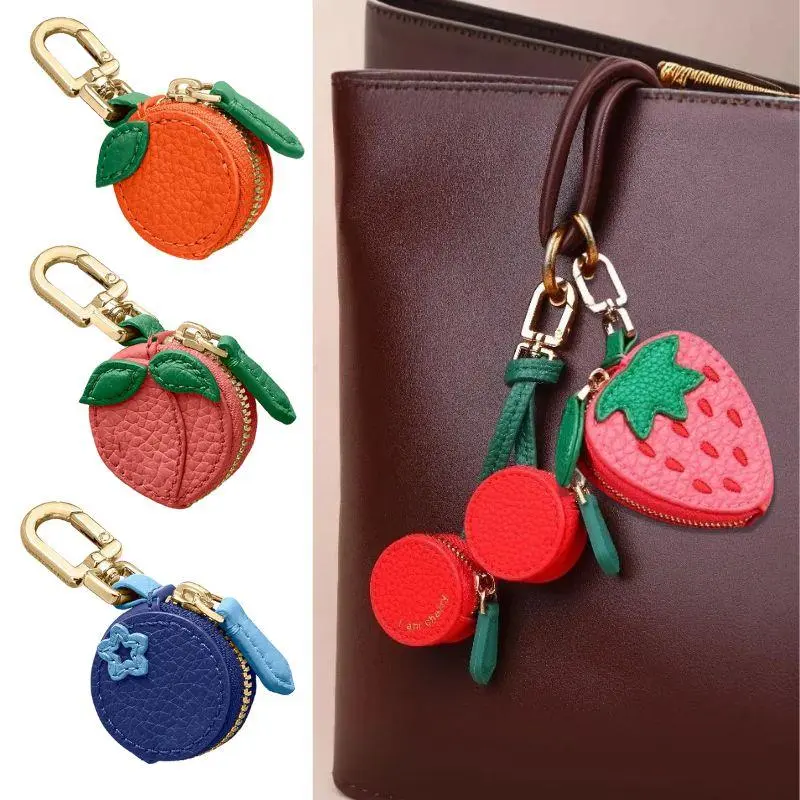 HOT Fruit Shape Coin Purse Creative PU Leather Cherry Blueberry Bag Charm Wallet Women Fruit Charm Change Bag Keychain Gifts
