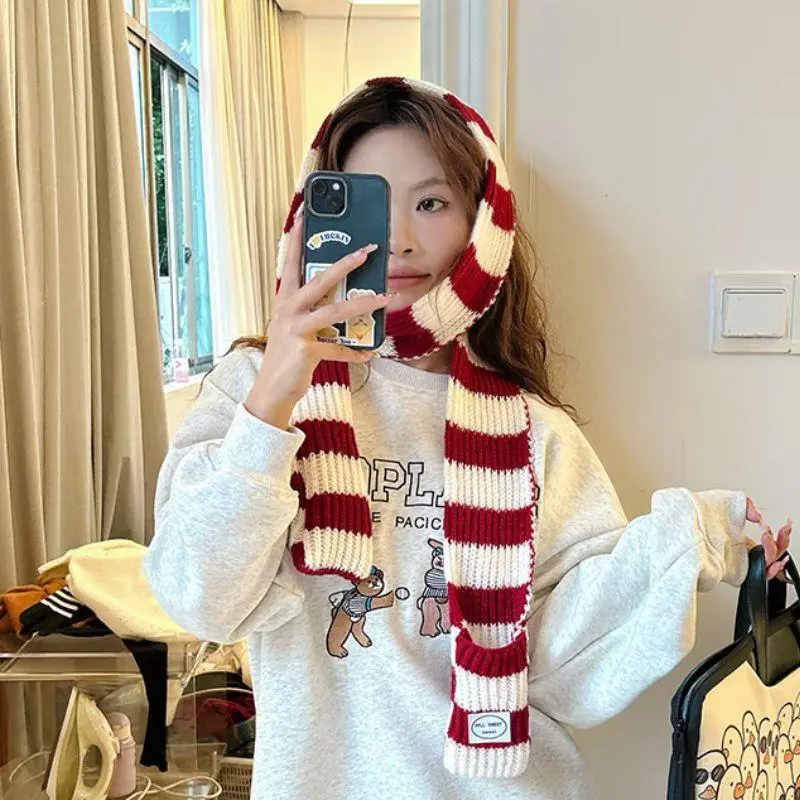 Fashion Korean Style Y2K Striped Scarf Harajuku Gothic Long Striped Scarves Knitted Streetwear Stripe Shawl Ladies Retro Scarves