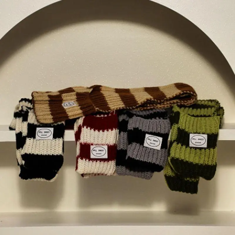 Fashion Korean Style Y2K Striped Scarf Harajuku Gothic Long Striped Scarves Knitted Streetwear Stripe Shawl Ladies Retro Scarves