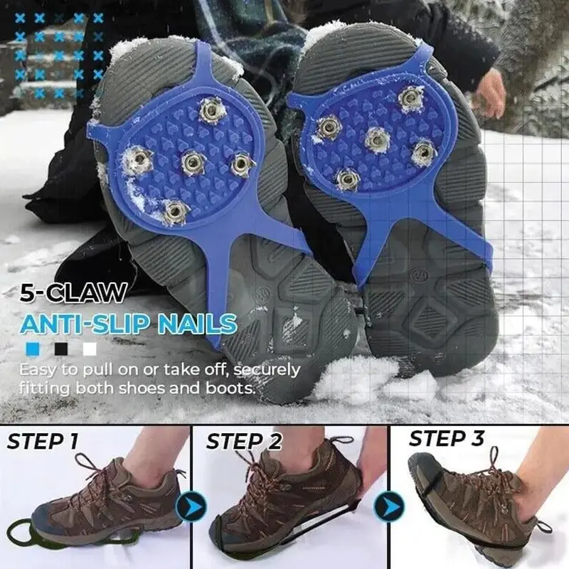 Non-slip Snow Cleats Shoes Boots Cover Step Ice Spikes Grips Crampons Hiking Winter Walking Climbing Fishing Anti-slip 5 Studs