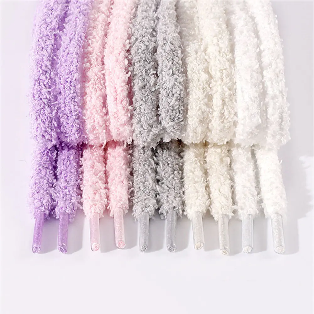 140cm Plush Shoelaces Solid Color Sneakers Rope Laces Strings Shoelaces Sneaker Rubber Band Round Shoelaces Replace 0.9CM Wide