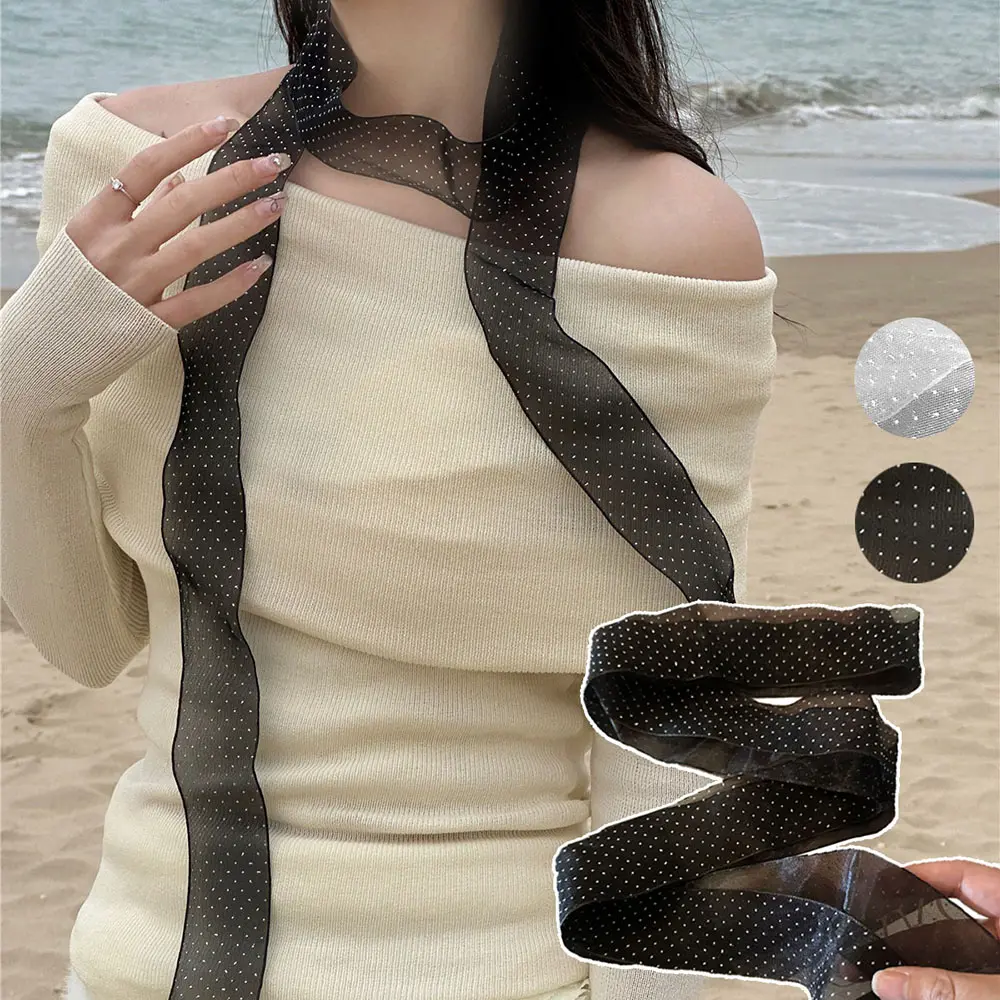 Lace Polka Dot Thin Scarf Decorative Scarf Hair Scarf Fashion Women Hair Band Tie Neck Strap Necktie Ribbon Belt Polka Dot