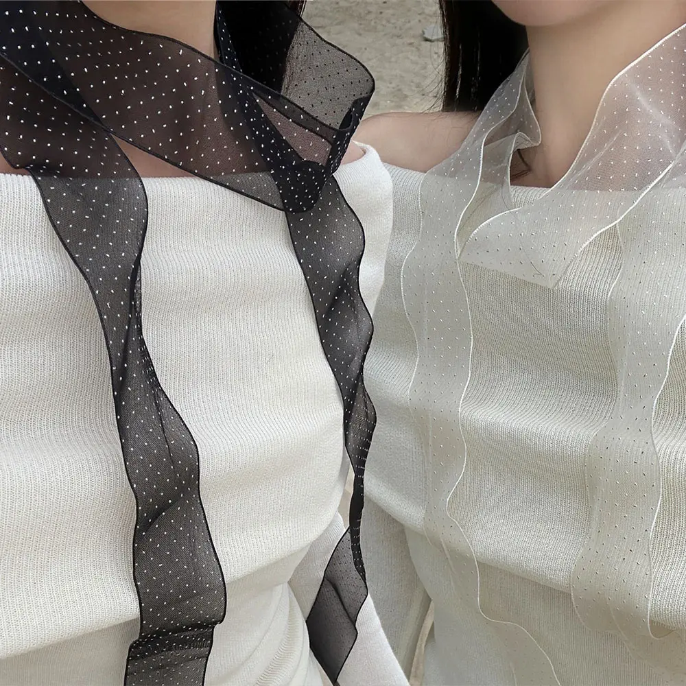 Lace Polka Dot Thin Scarf Decorative Scarf Hair Scarf Fashion Women Hair Band Tie Neck Strap Necktie Ribbon Belt Polka Dot