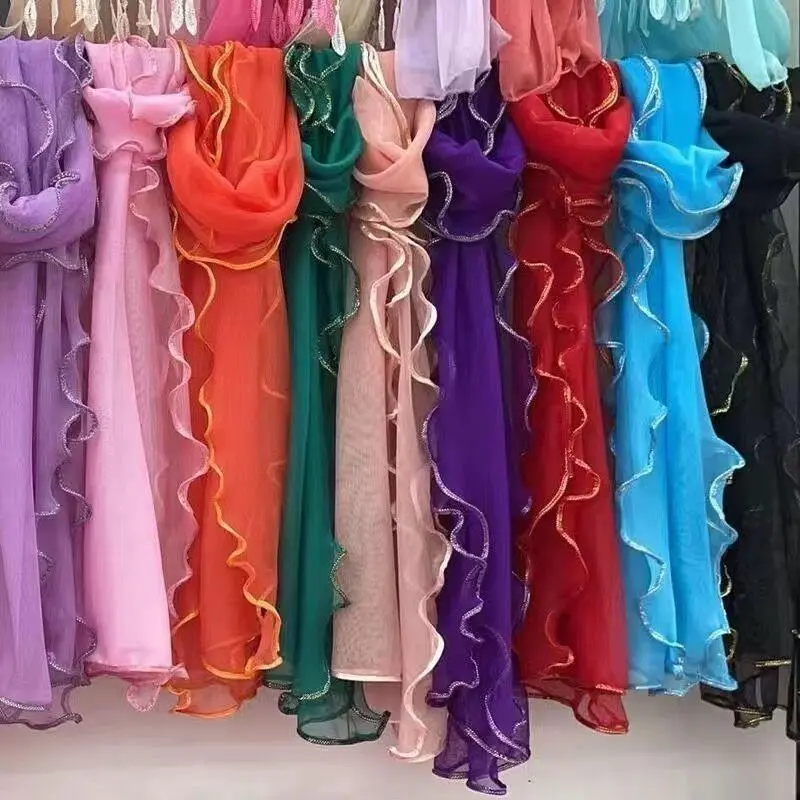 2025 Lace Scarf Women Lightweight Hijab Elegant Golden Edge Silk Neckerchief Shawl Wrap Headband Handle Hair Accessories Bandana