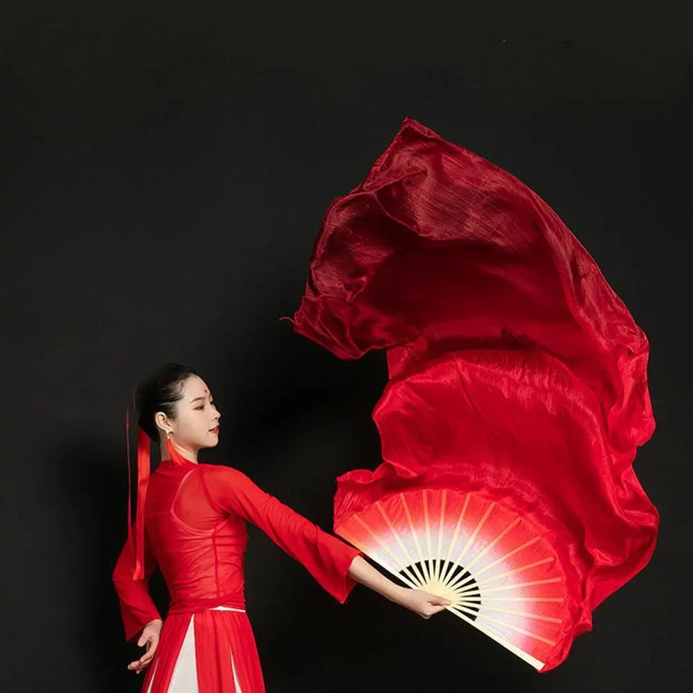 Women Belly Dance Silk Fans Children's Fan for Dancing Extended Double-Sided Adult Bamboo Performance Gradient Color Dance Fans