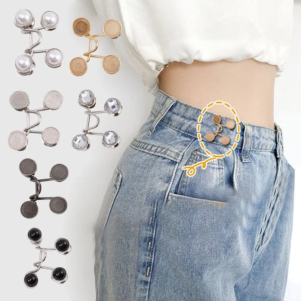 No Sewing Adjustable Jean Button Pins Tighten Waist Jeans Pants Pin Waist Coat Adjustment Pins Pin Button Jean Detachable W7C5