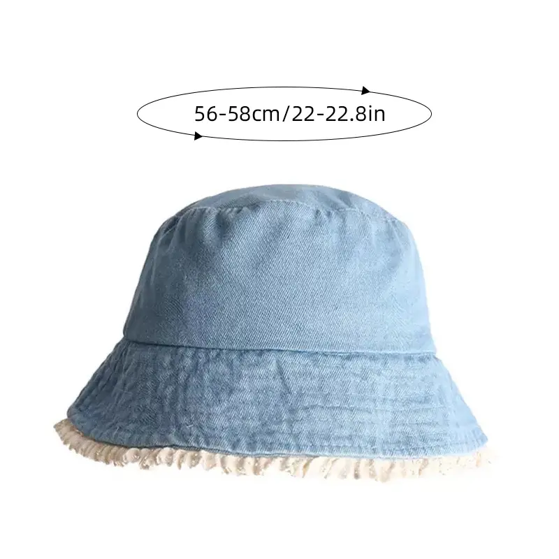 Lace Ruffle Denim Bucket Hat for Women Korean Wide Brim Fisherman Cap Outdoor Sunshade Summer Basin Hats
