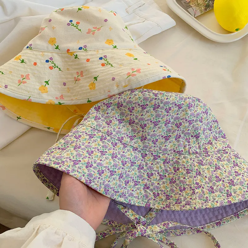 Summer Panama Bucket Hat for Women Double Sided Floral Print Fisherman Hats Outdoor Travel Sunscreen Female Sun Hats
