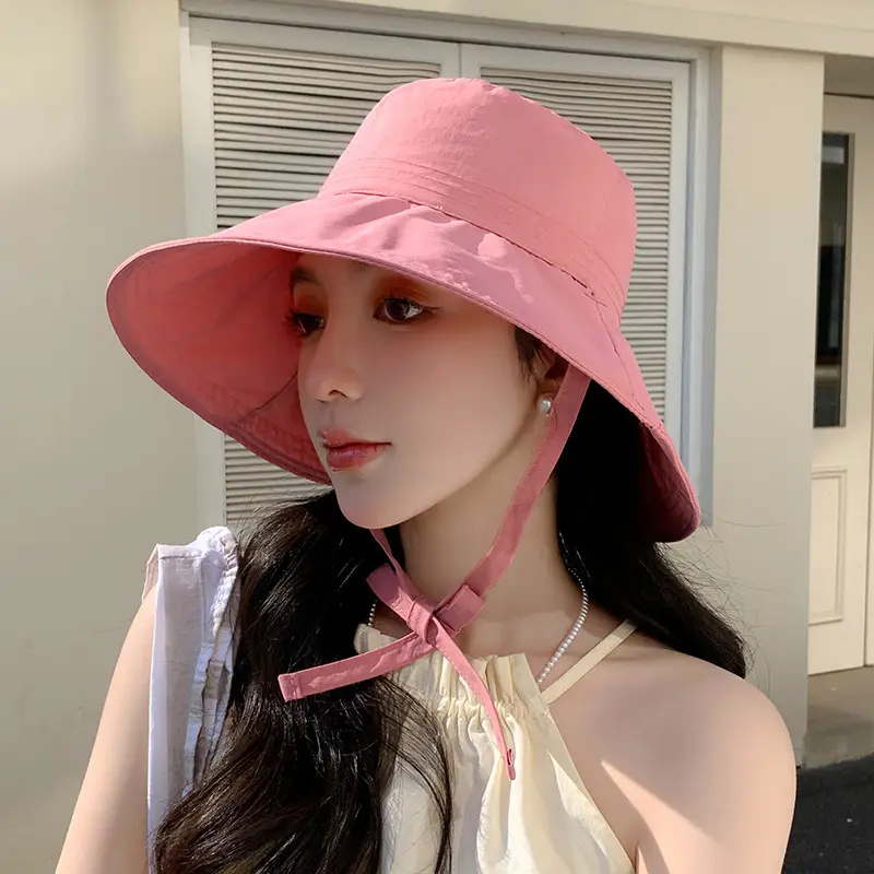 Summer Bucket Hat for Women Y2K Bow Lace-up Fisherman Cap Outdoor Sunscreen Anti-UV  Wide Brim Panama Hats