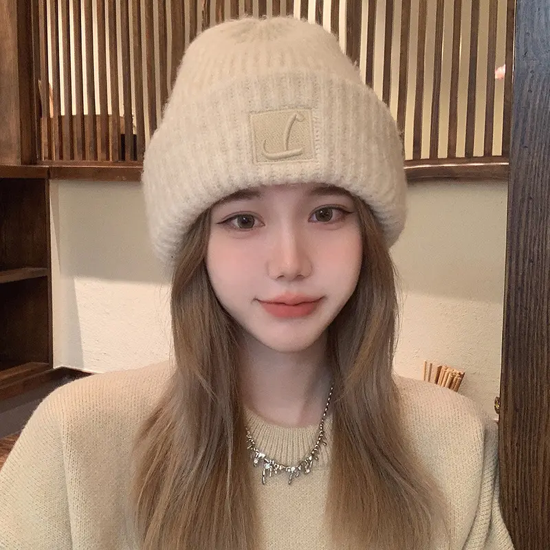 New Winter Women Beanie Cap Soft Thick Knitted Hat for Female Girls Korean Solid Color Warm Skullies Caps Bonnet