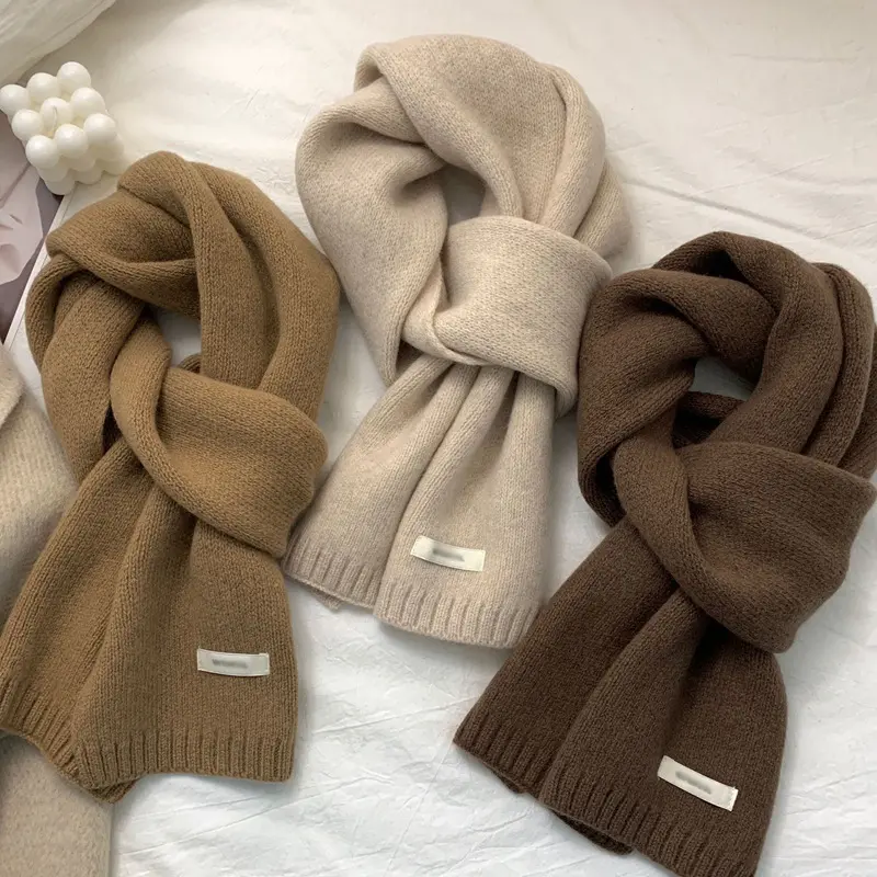 Winter Cashmere Scarf for Women Solid Color Warm Knitted Wool Shawl Wraps Female Thick Soft Pashmina Neckerchief