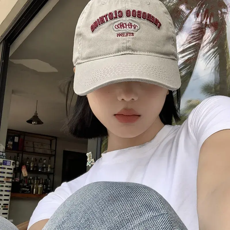 Korean Letter Baseball Caps for Women Summer Outdoor Sun Protection Hat Adjustable Solid Color Female Lady Peaked Cap