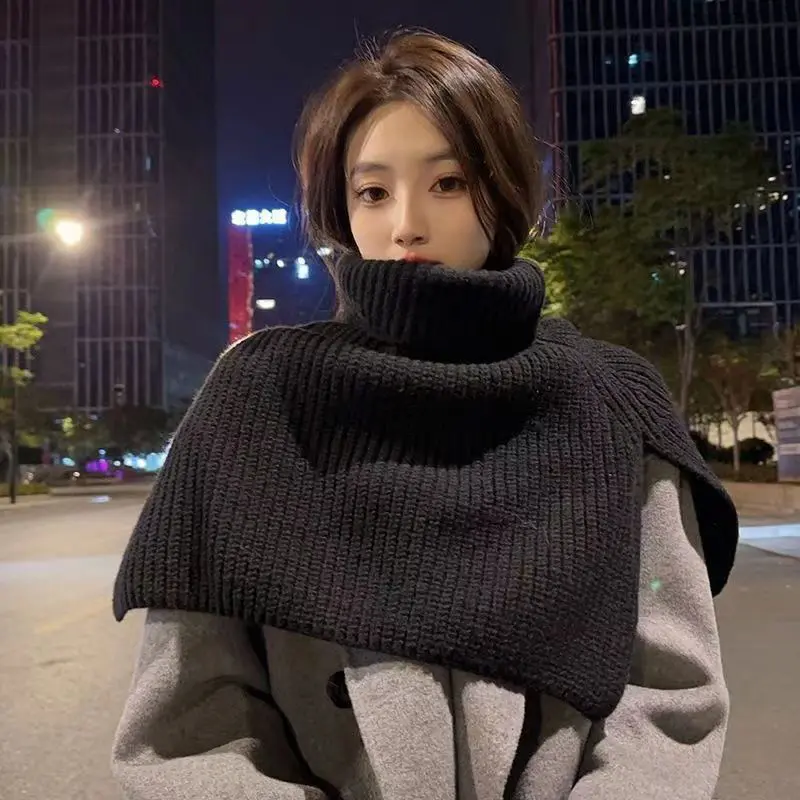 Wool Knitted Shawl for Women Winter Pullover Scarf Fake Collar Warm Neck Covers Outdoor Windproof Turtleneck Shawls