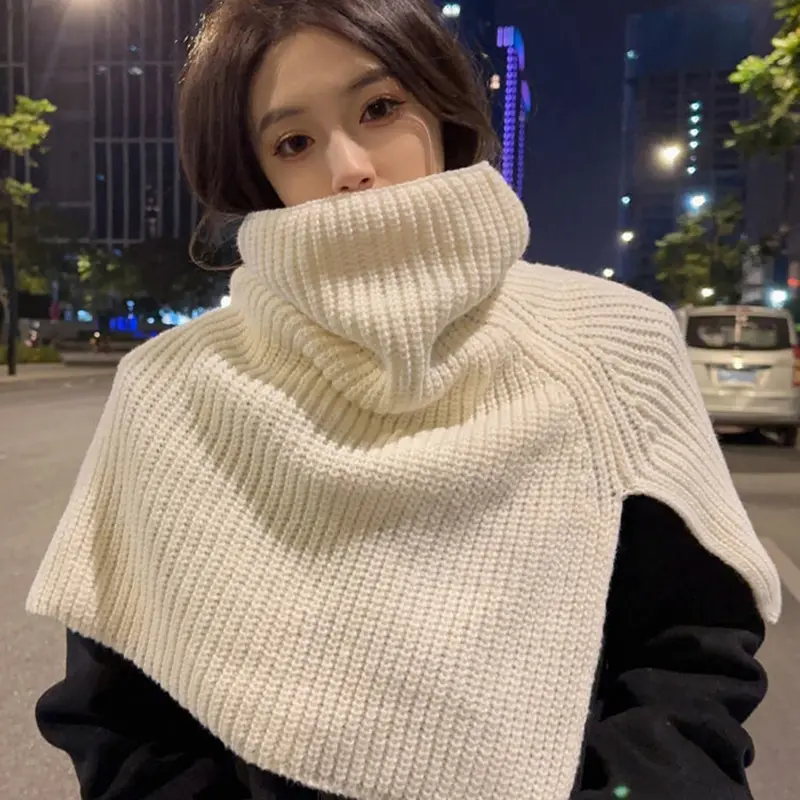 Wool Knitted Shawl for Women Winter Pullover Scarf Fake Collar Warm Neck Covers Outdoor Windproof Turtleneck Shawls