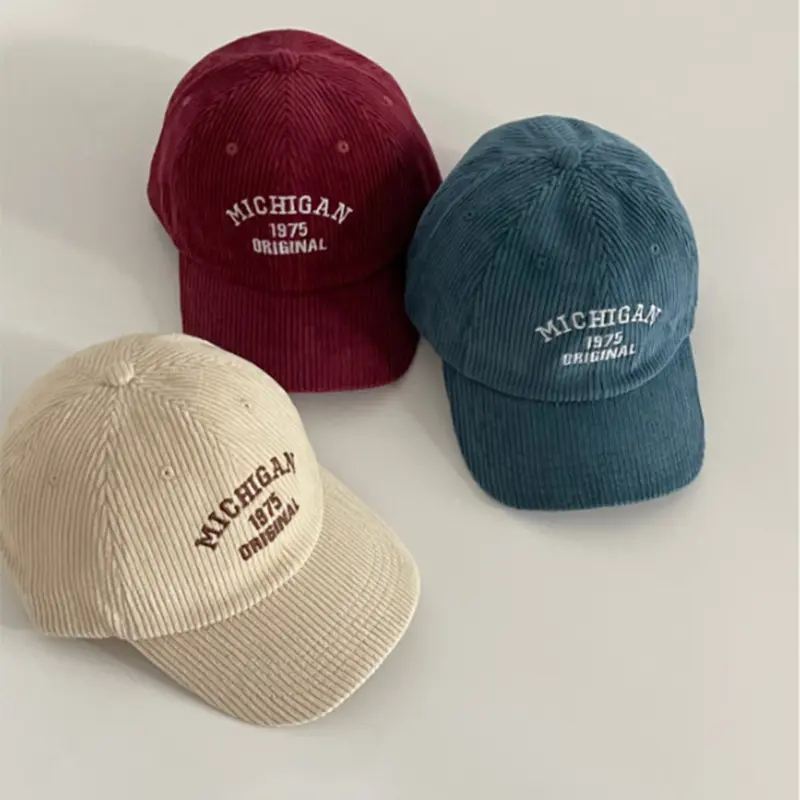 Letter Embroidered Children Baseball Cap Autumn Winter Corduroy Sport Hat for Boy Girl Vintage Hiphop Kids Snapback Hats