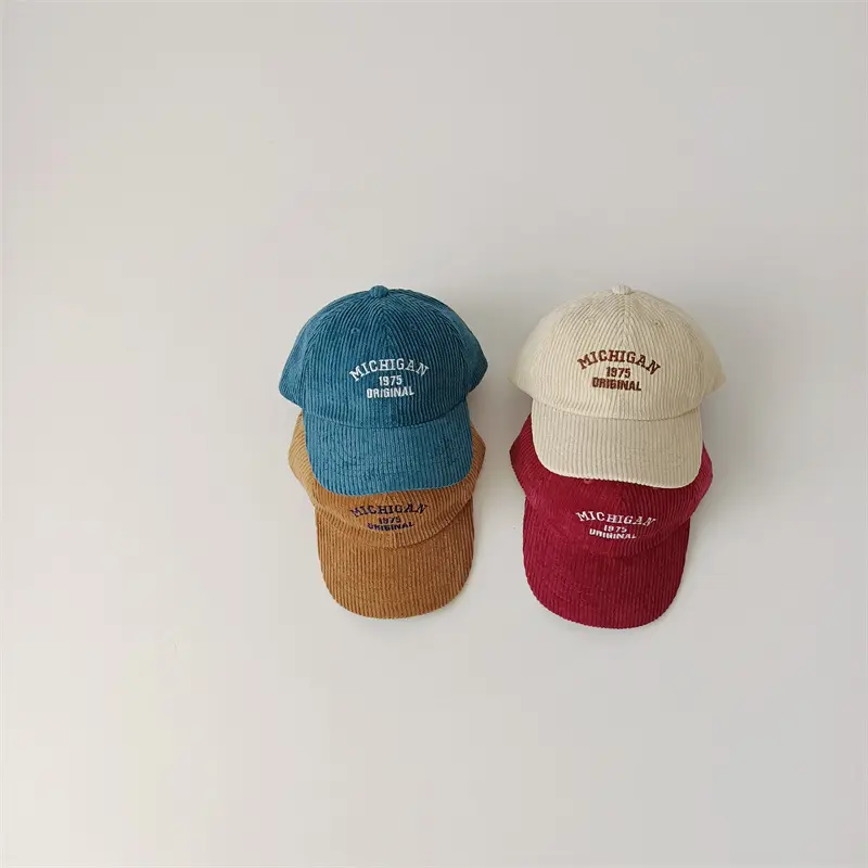 Letter Embroidered Children Baseball Cap Autumn Winter Corduroy Sport Hat for Boy Girl Vintage Hiphop Kids Snapback Hats