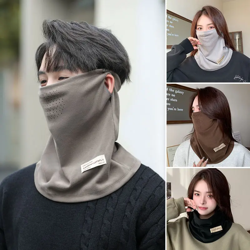 Velvet Hanging Ear Face Cover Mask for Women Men Winter Warm Scarf Solid Color Thick Cycling Face Mask Neck Warmer