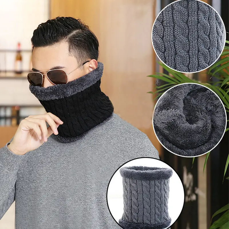 Winter Knitted Plush Scarf Warm Thicken Plush Wool Neck Warmer Solid Color Unisex Neckerchief Cold-proof Collars