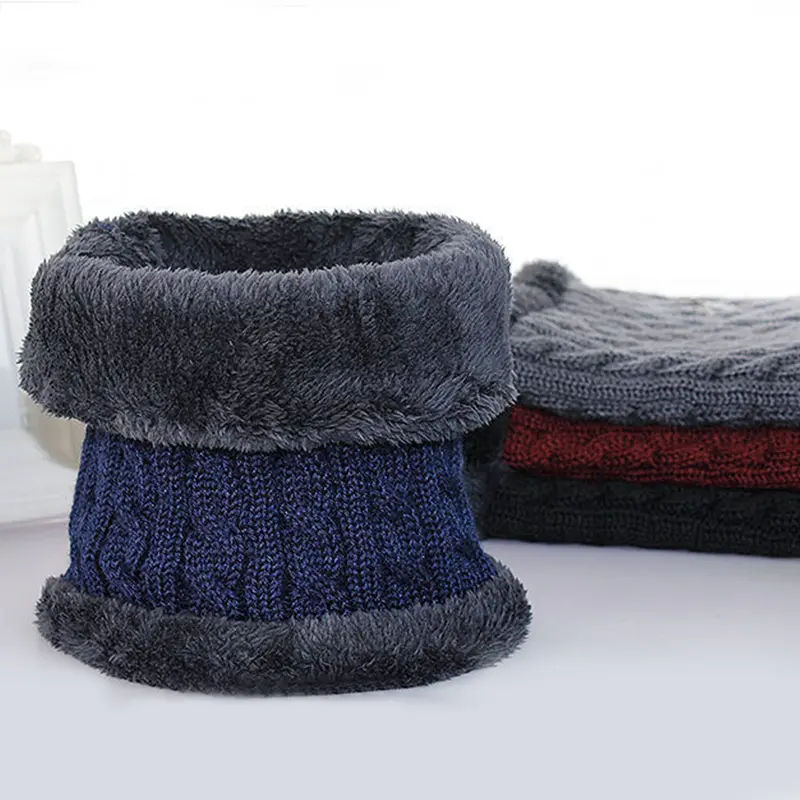 Winter Knitted Plush Scarf Warm Thicken Plush Wool Neck Warmer Solid Color Unisex Neckerchief Cold-proof Collars