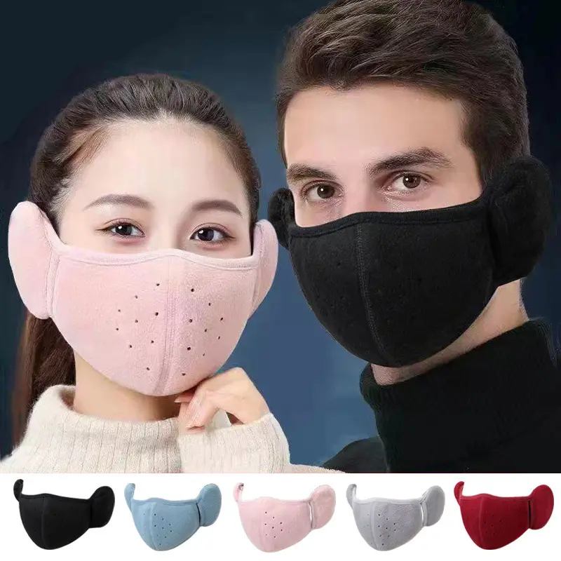 Winter Mask with Earmuffs for Women Men Outdoor Cold-proof Cycling Mouth Cover Warm Fleece Ear Warmer Riding Ear Muff