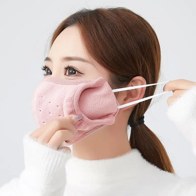 Winter Mask with Earmuffs for Women Men Outdoor Cold-proof Cycling Mouth Cover Warm Fleece Ear Warmer Riding Ear Muff