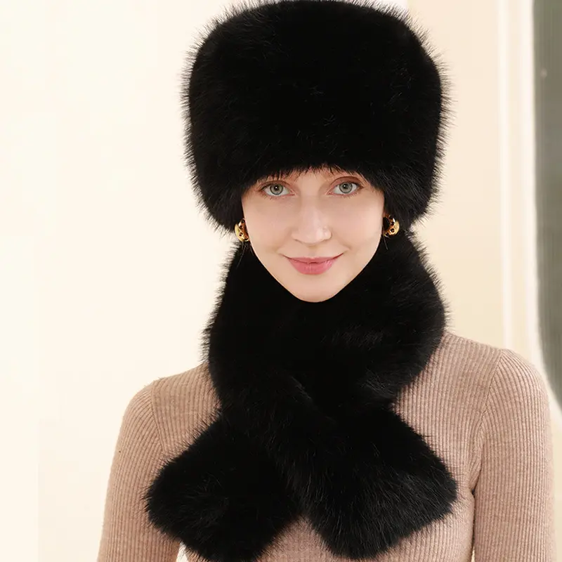 Imitation Fox Fur Grass Hat Scarf Set For Autumn And Winter Outdoor Warm Ear Protection Fisherman Hat Plush Two-Piece Set