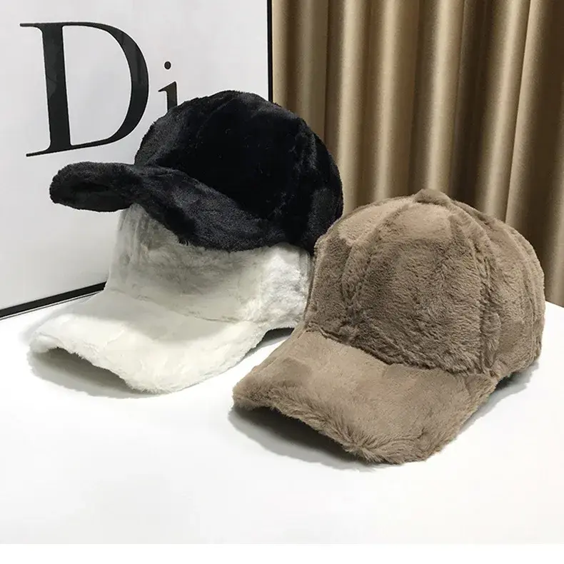Solid Color Furry Baseball Cap for Women 2025 New Model With Plush Cap Thickened Warm And Sun Shading Autumn And Winter Hat