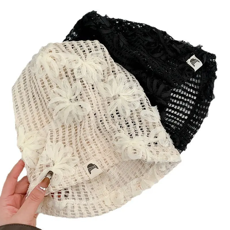 Spring Summer New Korean Crochet Pullover Hats Women Outdoor Travel Fashionable Versatile Sweet Hollow Breathable Beanies Cap