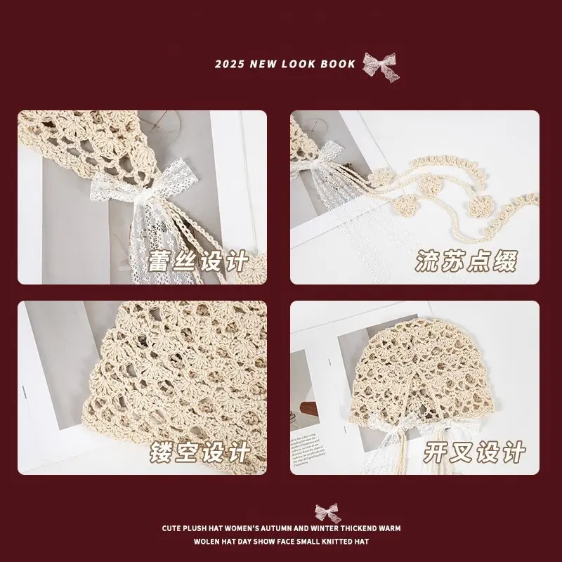 Hand Woven Hollow Toe Cap for Women in Spring and Summer, Crochet Flower, Ethnic Style, Su Tie, Pullover, Knitted Cap