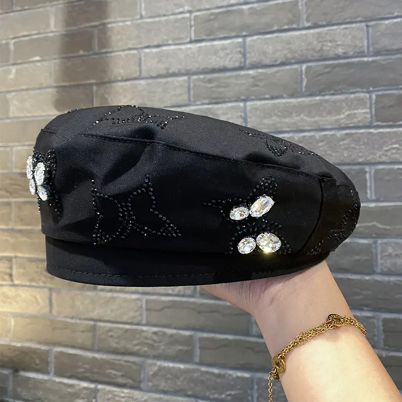 Beret Women's Butterfly Rhinestone High-End Sense Bud Hat Spring And Summer Korean Versatile Painter Hat Sun Hat