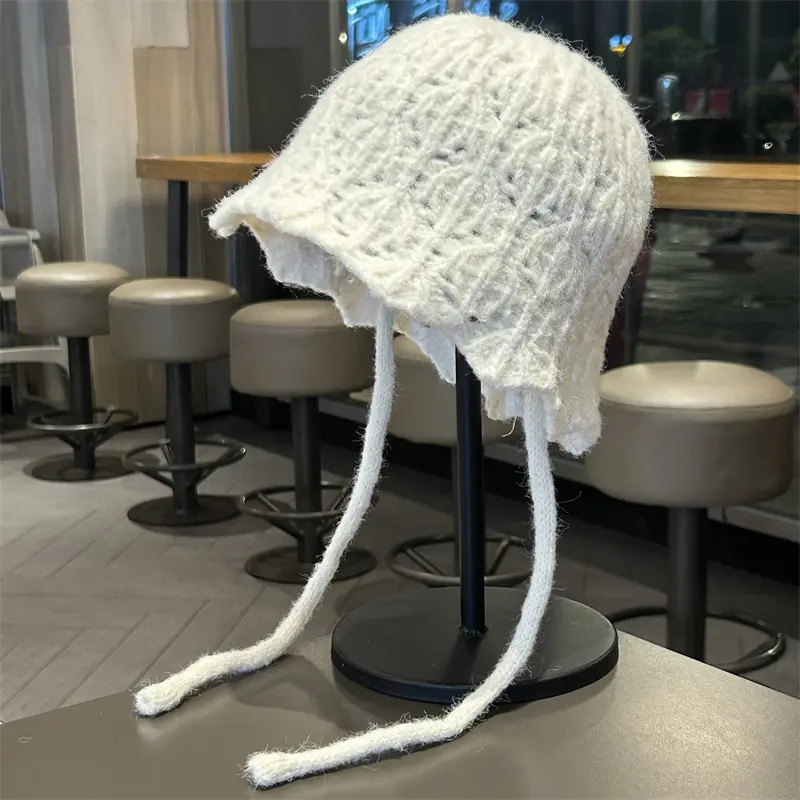 Korean Version Braided Knitted hat Women's Autumn And Winter New Hollow Fisherman Hat Solid Color Wave EEdge Basin Hat