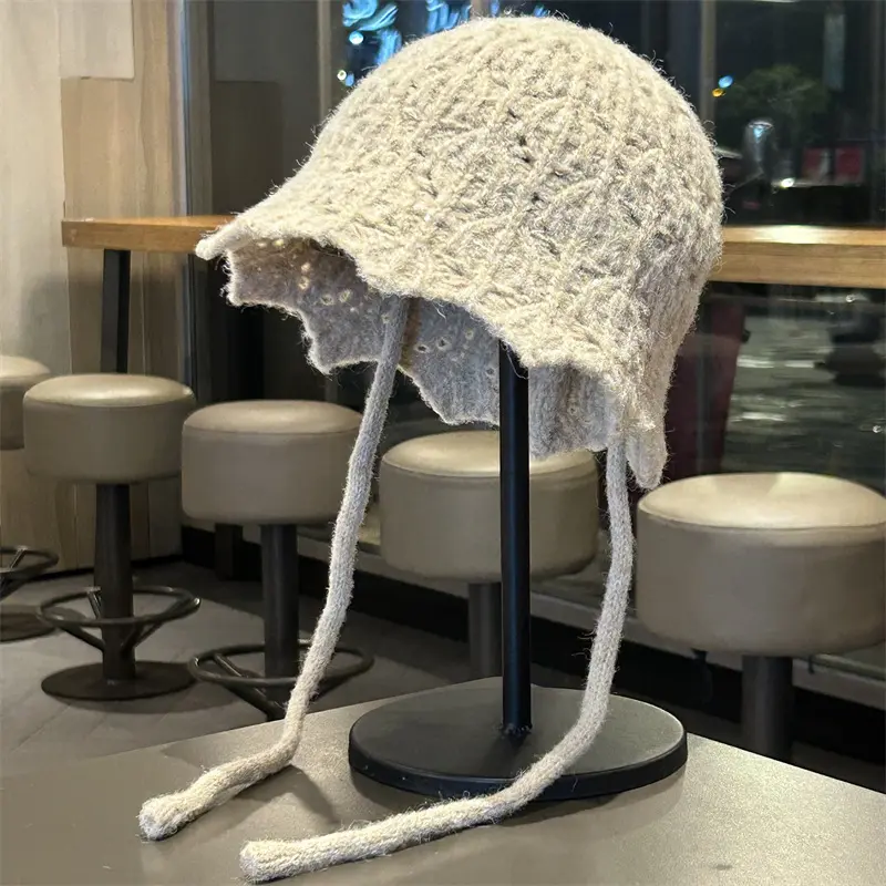 Korean Version Braided Knitted hat Women's Autumn And Winter New Hollow Fisherman Hat Solid Color Wave EEdge Basin Hat