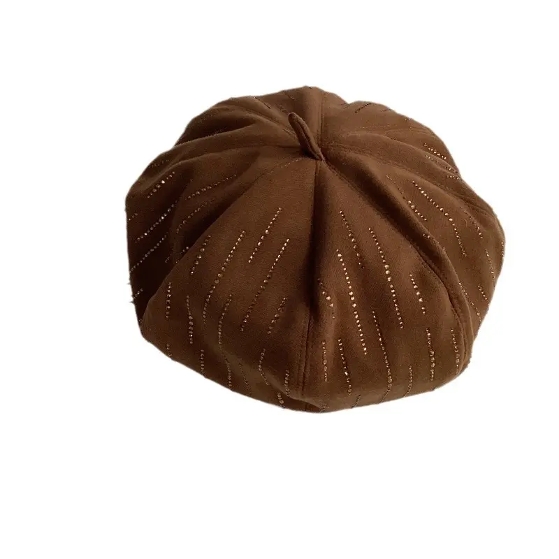 Autumn And Winter Woolen Warm Octagonal Beret Vertical Bar Rhinestone Fashionable Casual Pumpkin Hat Versatile Painter Hat