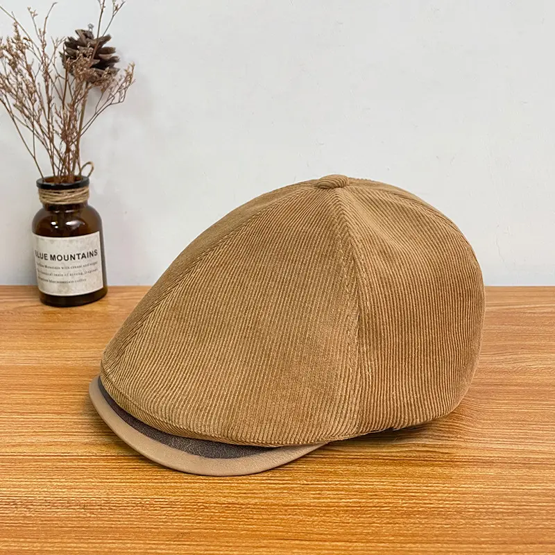 Autumn and Winter Corduroy Forward Hat, British Retro Fashion Painter Hat, Japanese Casual Art Duck Tongue Octagonal Hat