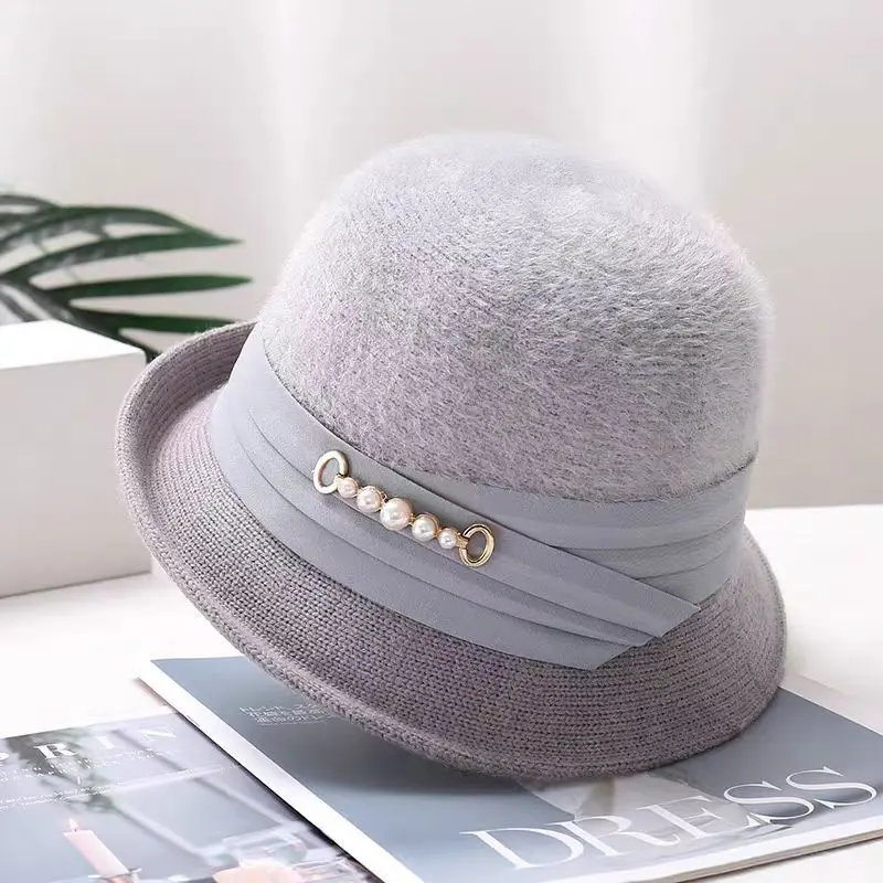 Autumn And Winter New Knitted Basin Hat Temperament Small Hat Women's Cashmere Imitation Mink Fur Spliced Fisherman Hat