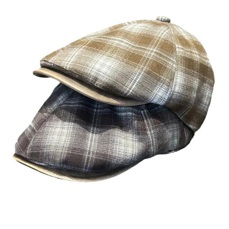 Autumn And Winter Japanese Plaid Warm Forward hat, Women's Retro Painter Hat, Versatile Fashion Hat, Men's Reverse Wearing Beret