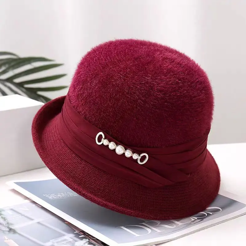 Autumn And Winter New Knitted Basin Hat Temperament Small Hat Women's Cashmere Imitation Mink Fur Spliced Fisherman Hat